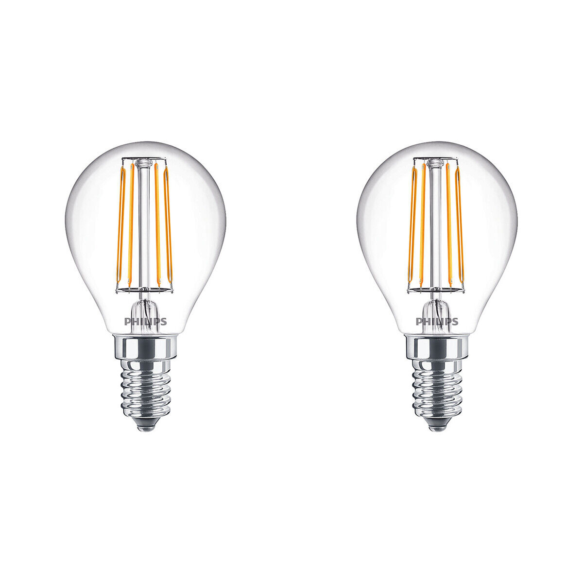 PHILIPS - LED Lamp Filament - Set 2 Stuks - Classic Lustre 827 P45 CL - E14 Fitting - 4.3W - Warm Wit 2700K   Vervangt 40W