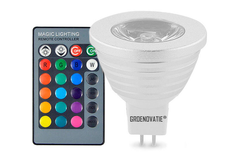 Groenovatie GU5.3 / MR16 LED Spot 3W RGB Dimbaar Incl. Afstandsbediening