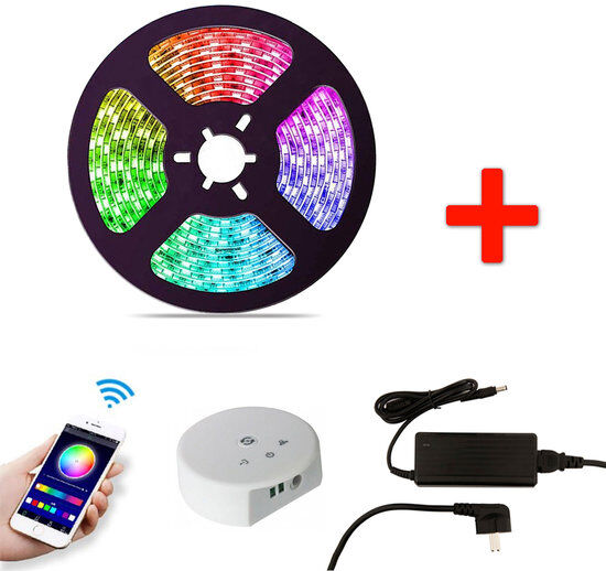 Groenovatie Smart RGB LED Strip Set, 5 Meter, 14.4 Watt/meter, Met Adapter & Wifi Co