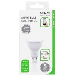 Deltaco Smart GU10 Vit, WiFi, 4.5W, 2700K-6500K, dimbar