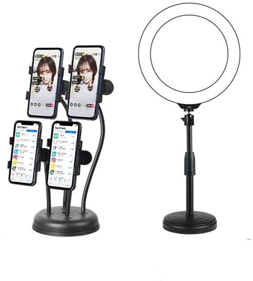 24hshop LED Selfiering med Mobilstativ for 4 mobiler