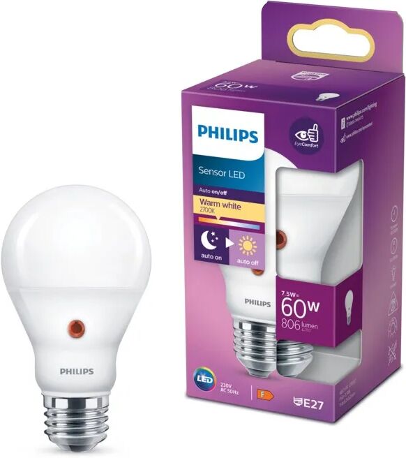 Philips LED-pære med skumringsrele E27 806 lm