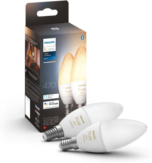 Philips Hue Ambiance Smart LED-pære E14 470 lm 2-pk.