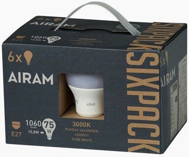 Airam LED normalformet LED-p&#230;re A60 10,8W/3000K, 6-pakke