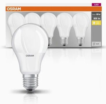 OSRAM BASE CLA60 8,5W/827 E27 5-pakke