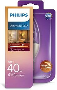 Philips Led pære (6W) 40W E14 warmglo