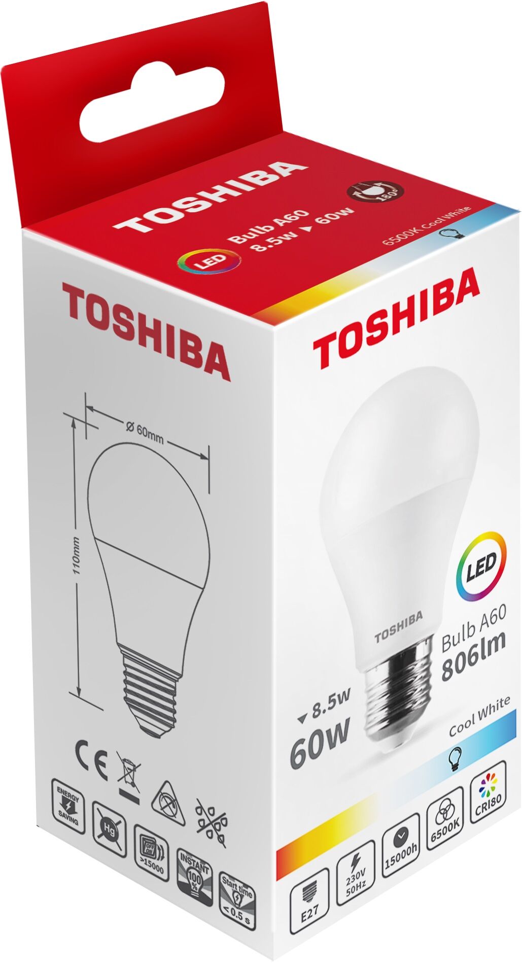 Toshiba Lâmpada Led E27 A60 8,5w 6500k 806lm - Toshiba