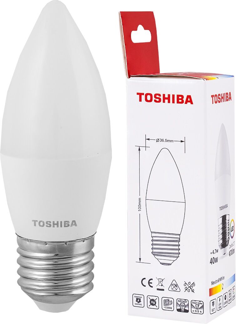 Toshiba Lâmpada Led E27 C37 4,7w 4000k 470lm - Toshiba