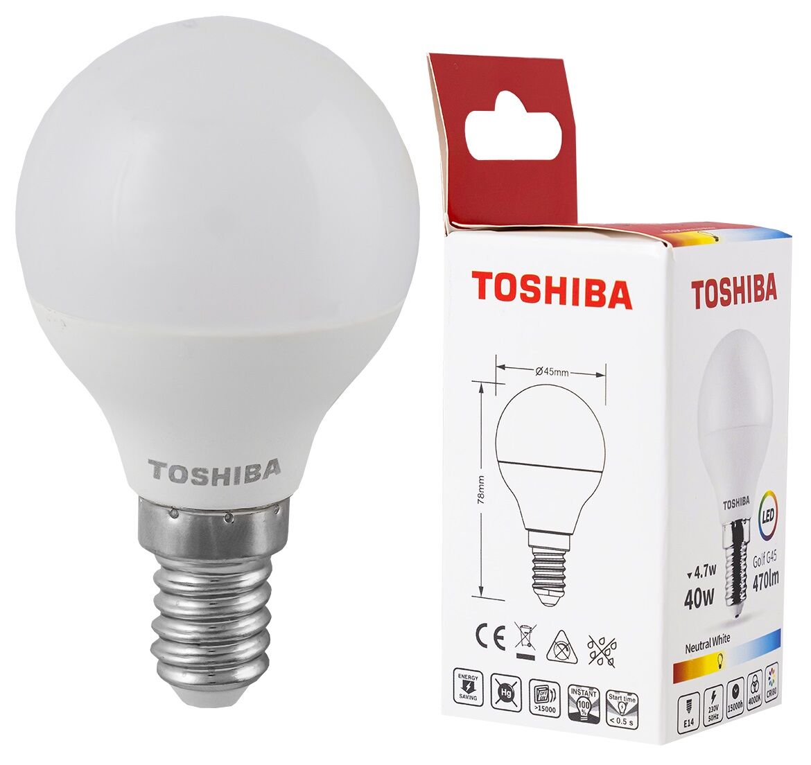 Toshiba Lâmpada Led E14 G45 4,7w 4000k 470lm - Toshiba