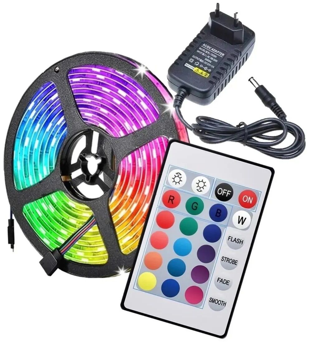 Default Pack Fita Leds Ip65 Rgb (5 Mts) 12v + Controlador + Fonte Alimentação