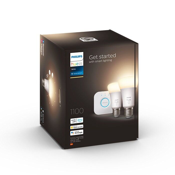 Philips Hue 8719514289116 LED sada žiaroviek Starter Kit + Hue Bridge 2x9,5W   E27   1100lm   2700K - stmievateľné, Bluetooth, White