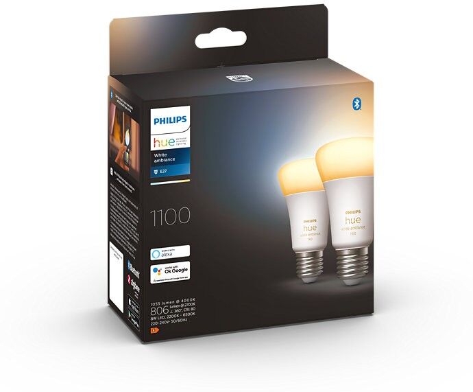 Philips Hue 8719514291256 LED žiarovky 2x8W   E27   1100lm   2200-6500K - set, White Ambience, stmievateľné, Bluetooth