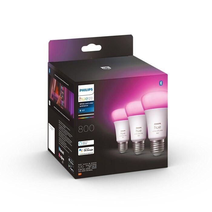 Philips Hue 8719514328389 LED žiarovky 3x6,5W   E27   800lm   2000-6500K   RGB - set 3 ks, White and color Ambiance, stmievateľné, Bluetooth