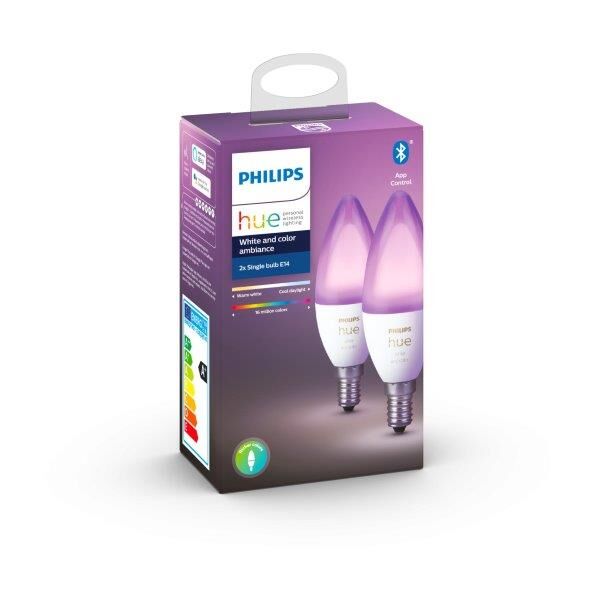 Philips Hue White and Color Ambiance 8718699726331 LED žiarovka sviečka E14 5,3W B39 2000-6500K+RGB Bluetooth 2set