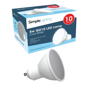 Simple Lighting 10 Pack x 5w GU10 LED Bulbs, Cool, Warm or Natural White