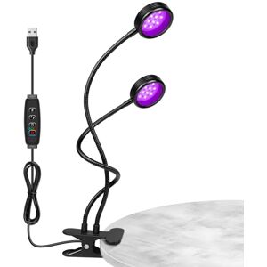 LEDLightsWorld UV Black Resin Light Dual Head, Dimmable Gooseneck UV Resin Lamp with Clamp, Wavelength 395nm USB UV Blacklight for Glue Resin Curing, Gel Nails, Fluorescent Paint