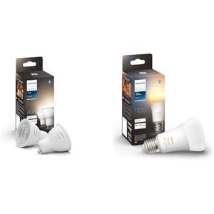 Philips Hue New White Smart LED Light Bulb 2 Pack [GU10 Spot] with Bluetooth Works with Alexa & New White Ambiance Smart Light Bulb 75W - 1100 Lumen [E27 Edison Screw] with Bluetooth.