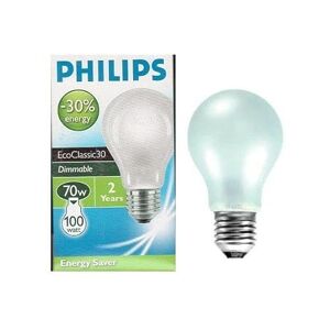 12x 70w Philips Eco Halogen Standard Size GLS 70w = 100w Equivalent ES E27 Large Edison Screw Dimmable Soft Opal Finish 240v