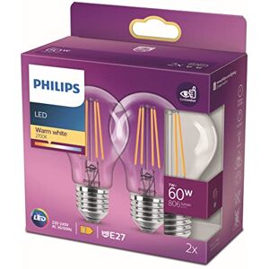 Philips LED Premium Classic A60 Light Bulb 2 Pack [E27 Edison Screw] 7W - 60W Equivalent, Warm White (2700K), Non Dimmable