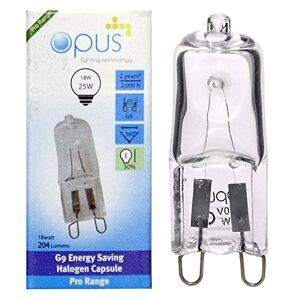 Opus Lighting Technology Pack of 1 x Opus G9 18w = 25w 240v Mains Clear Long Life Eco Halogen Energy Saving Capsule Lamp Dimmable Light Bulb Warm White Light