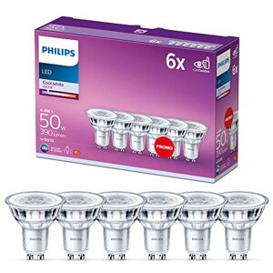 Philips LED Classic (GU10 Spot) 4.6W - 50W Equivalent, 220-240V, Standard Cool White, 4000K (Non-Dimmable), 6 Pack