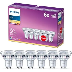 Philips LED Classic Light Bulb 6 Pack [GU10 Spot] 4.6 W - 50 W Equivalent, Warm White (2700K), Non Dimmable