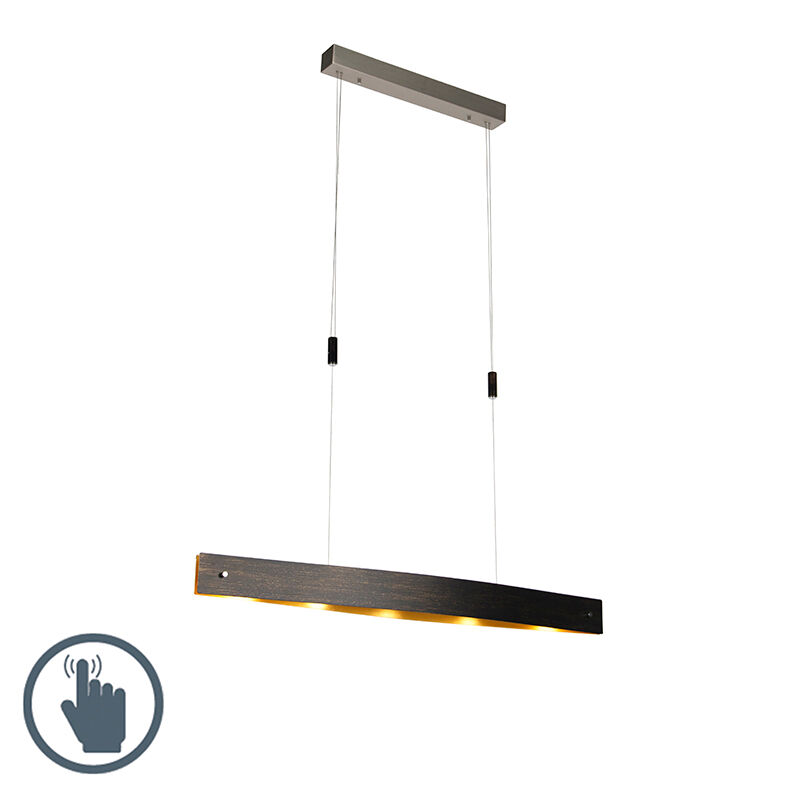 QAZQA Moderne ovale hanglamp zwart met goud incl. LED en dimmer - Lio