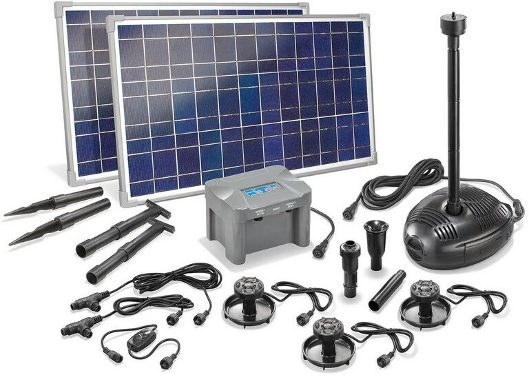 Esotec Kit pompe solaire bassin Genova Led, avec batterie et 3 spots led, 1700L-50W