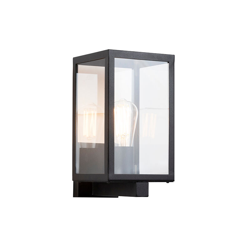 QAZQA Moderne rechteckige Außenwandleuchte schwarz mit Glas - Rotterdam