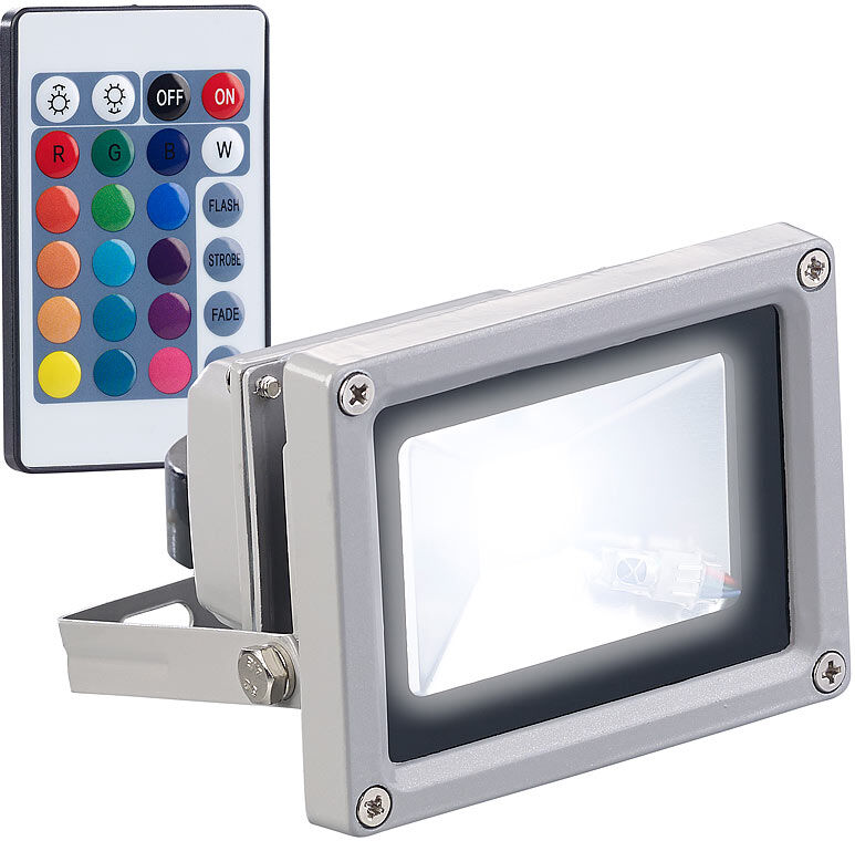 Luminea Wetterfester RGB-LED-Fluter mit Fernbedienung, 10 Watt, 800 lm, IP65