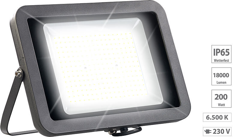 Luminea Wetterfester LED-Fluter, 200 W, 14.000 lm, IP65, 6.500K tageslichtweiß