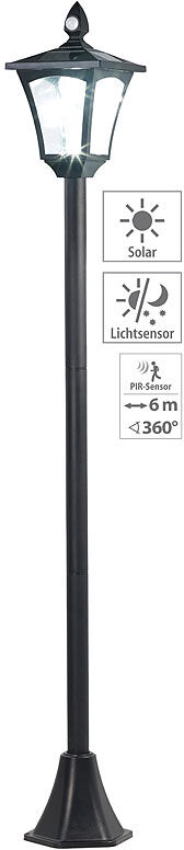 Royal Gardineer Solar-LED-Gartenlaterne, PIR-Sensor, Dämmerungssensor, 100 lm, 160 cm