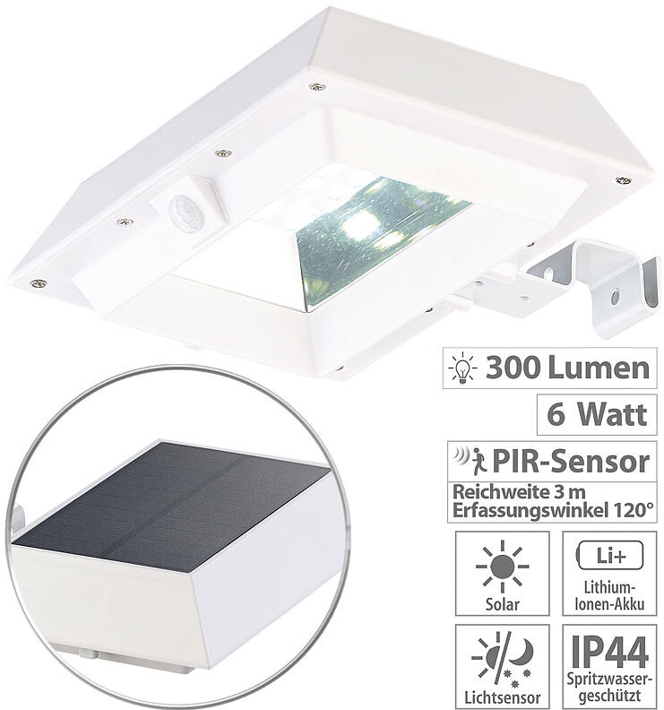 Lunartec 2in1-Solar-LED-Dachrinnen- & Wandleuchte, PIR-Sensor, 300 lm, weiß