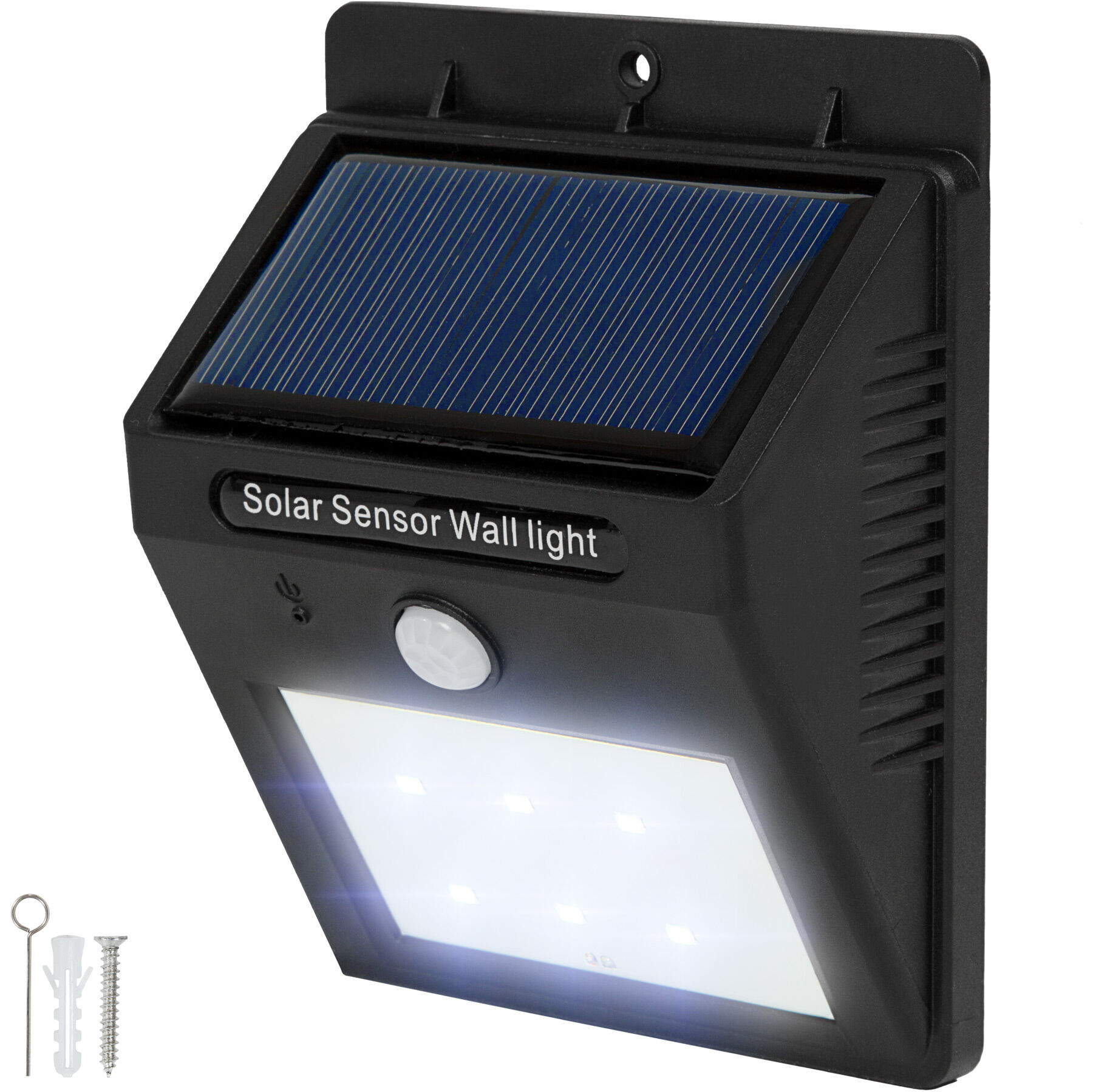 tectake Venkovní nástěnné svítidlo LED integrovaný solární panel a detektor pohybu - černá