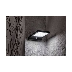 LED Solar Wandleuchte Fassadenleuchte für den Außenbereich mit Bewegungs-Sensor in schwarz   108 x 190 x 30mm (B. x L. x H.)   300 Lumen   Kaltweiß