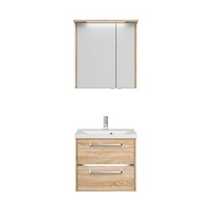 Primaster Badmöbelset Berlin eiche 65 cm Twin LED, Mineralgusswaschtisch