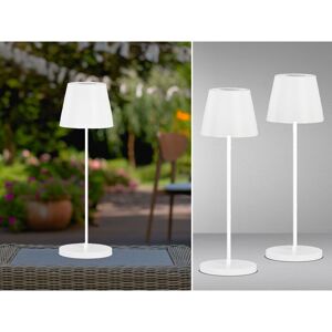 MEINEWUNSCHLEUCHTE 2er SET Outdoor Tischlampen Weiß ohne Kabel mit USB Ladefunktion, Höhe 34cm