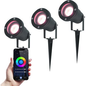 HOFTRONIC™ 3x Smart WiFi LED Gartenstrahler mit Erdspieß Schwarz Sydney RGBWW 5.5W