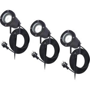 HOFTRONIC™ 3x Sydney Gartenstrahler mit Erdspieß - GU10 - Plug & Play - Tageslichtweiß 6000K - 5 Watt - Für Außenbereiche - Flutlicht - Schwarz - 1.5 Meter Netzkabel