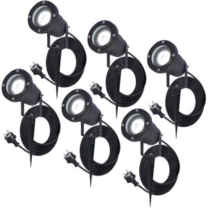 HOFTRONIC™ 6x Sydney Gartenstrahler mit Erdspieß - GU10 - Plug & Play - Tageslichtweiß 6000K - 5 Watt - Für Außenbereiche - Flutlicht - Schwarz - 1.5 Meter Netzkabel