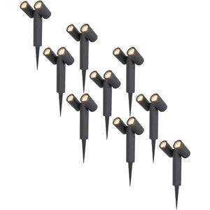 HOFTRONIC™ 9x Pinero double dimmbarer LED-Erdspießstrahler - 2700K warmweiß - GU10 - 5 Watt - Schwenkbar - Gartenstrahler - für den Außen- und Innenbereich - schwarz - 3 Jahre Garantie