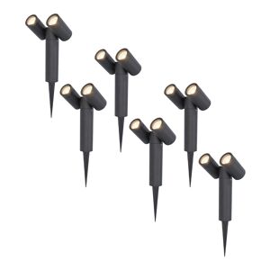 HOFTRONIC™ 6x Pinero double dimmbarer LED-Erdspießstrahler - 4000K neutralesweiß - GU10 - 5 Watt - Schwenkbar - Gartenstrahler - für den Außen- und Innenbereich - schwarz - 3 Jahre Garantie