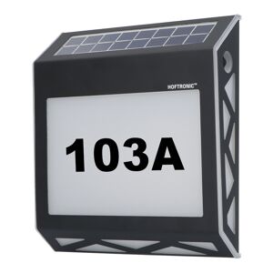 HOFTRONIC™ Numa - Solar Beleuchtete Hausnummer mit 8 LEDs - Solar Hausnummer beleuchtung - mit Dämmerungsschalter - 3000K Warmweiß - Schwarz - IP65 wasserdicht