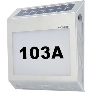 HOFTRONIC™ Numa - Solar Beleuchtete Hausnummer mit 8 LEDs - Solar Hausnummer beleuchtung - mit Dämmerungsschalter - 3000K Warmweiß - Silber - IP65 wasserdicht