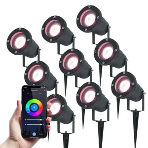 V-TAC Satz von 9 Smart LED-Erdspießstrahlers - RGBWW-Lichtfarben - Neigbar - IP44 Feuchtigkeitsschutz - Aluminium - Gartenstrahler - Für den Garten geeignet - Schwarz - 3 Jahre Garantie