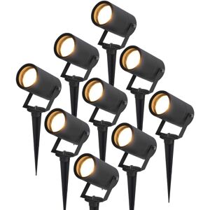 HOFTRONIC™ 9er-Set Spikey dimmbarer LED Gartenstrahler mit Erdspieß - exkl. GU10 - Wandspot - IP65 für den Innen- und Außenbereich - Erdspieß - Schwarz