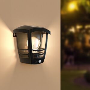 HOFTRONIC™ Clark - Solar-Wandleuchte - mit PIR-Bewegungssensor - 3000K warmweißes Leuchtmittel - IP44 wasserdicht - Schwarz - Gartenbeleuchtung - Außenlampe