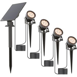 HOFTRONIC™ 4x Troy Solarstrahler - separates Solarpanel - 3000K warmweißes Licht - IP65 wasserdicht - 150 Lumen - Solar-Außenlampen inkl. Dämmerungsschalter - Gartenstrahler