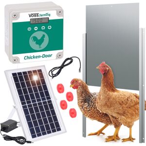 SET VOSS.farming Chicken-Door + Hühnerklappe, Alu 300 x 400mm + Solar-Akku