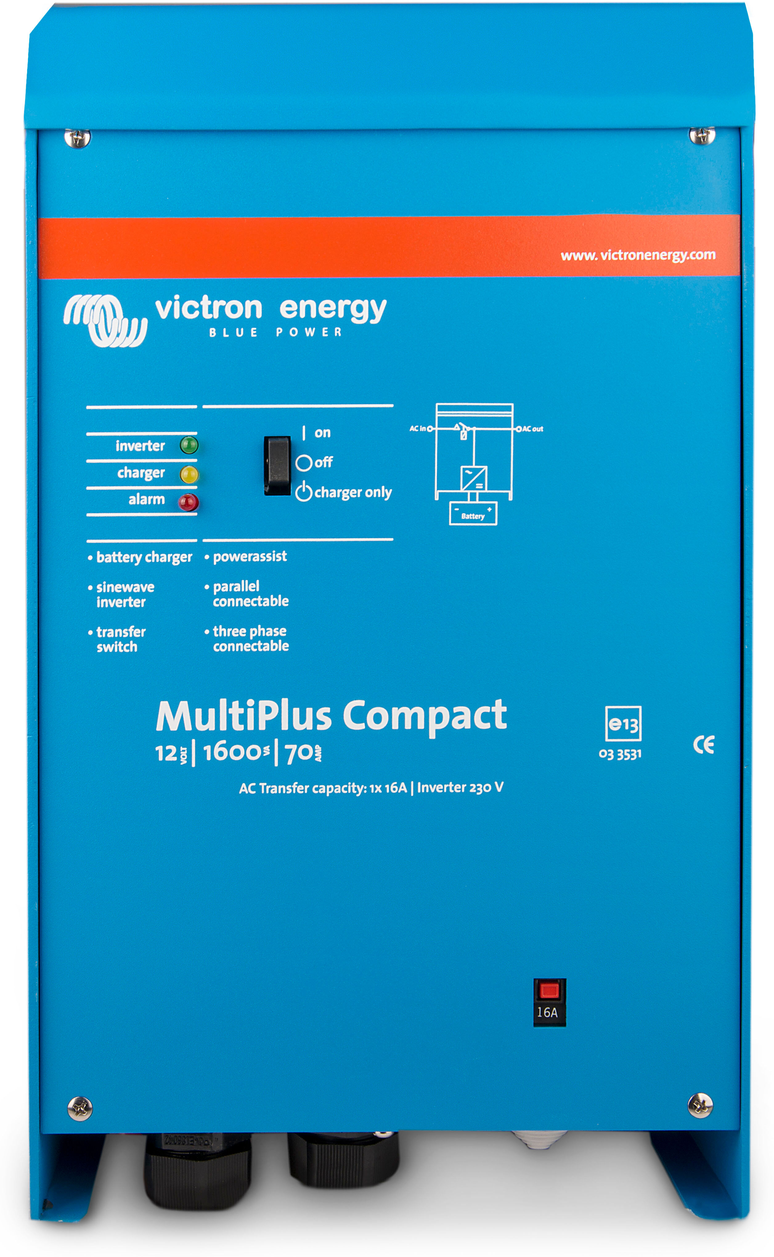 Wechselrichter "»Inverter / Charger Victron MultiPlus C 24/2000/50-30 230V VE.Bus«" Wandler 2000 W, 24 VDC blau Neuheiten